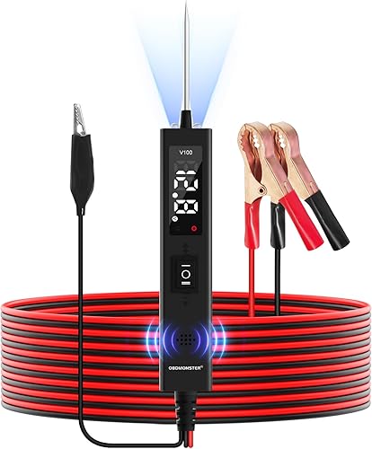 Lampada di prova tester per circuiti auto, 12 V, 24 V, 0 – 80 V DC, tester di tensione per auto con sonda di circuito, display a LED e allarme per testare batterie automobilistiche/passaggio/terra - Honorern