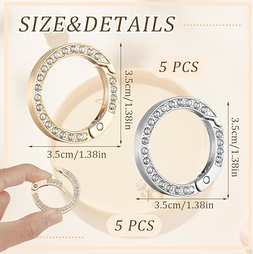10 Pezzi Moschettoni per borse, strass rotondi in metallo, ganci per borse, moschettone per borse, anelli per borse uncinetto - Honorern