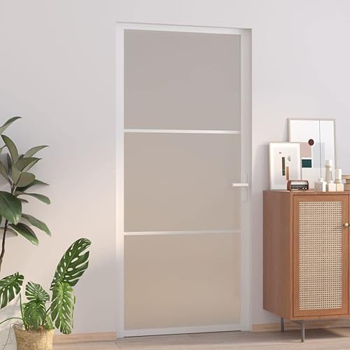 vidaXL Porta Interna 93x201,5 cm Bianco Opaco Vetro e Alluminio - Honorern