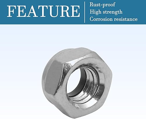 M8 x 1.25mm Hex Lock Dado x 4pz 304 Stainless Steel Left Hand Filettatura Blocco Inserito Esagonale Dado Elementi di fissaggio per Macchinari Fissaggio, [Argento Tono] - Honorern