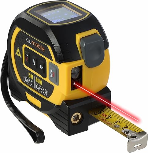 kwmobile Metro a Nastro con Laser 40 m 3 in 1 - con Display LCD Digitale e Retroilluminazione - 3 Unità di Misura m/in/ft - Nastro Manuale Retrattile in Acciaio Inox 5 m - Honorern