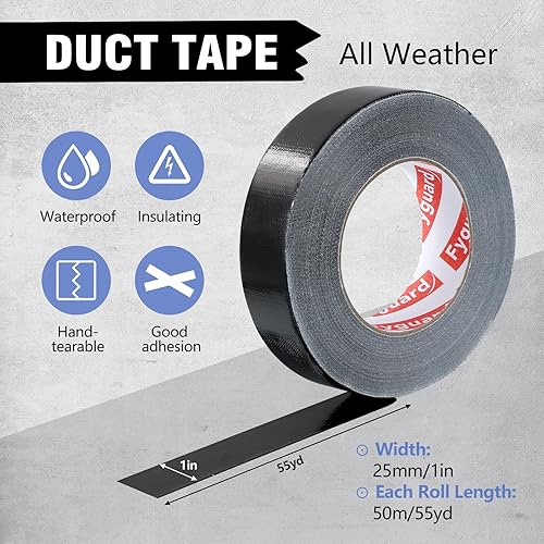 2 rotoli di nastro corazzato, 25 mm x 50 m, colore nero, 210 μ, impermeabile, per riparare, fissare, rinforzare, sigillare - Honorern