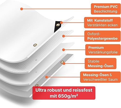 Telo di copertura verde 300 × 500 cm/15 m², con occhielli, 650 g/m², in PVC, impermeabile, antistrappo, telo di alta qualità, telo protettivo, telo in tessuto, universale per camion, piscina, legno, - Honorern