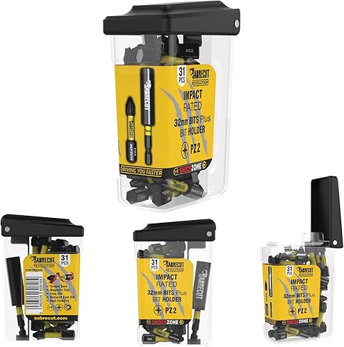 31 x SabreCut SCRPZ23231B 32 mm PZ2 e 60 mm Impact Bit Holder Set di punte per cacciavite a impatto magnetico Single Ended Pozi Pozidriv compatibili con Dewalt Milwaukee Bosch Makita e altri - Honorern