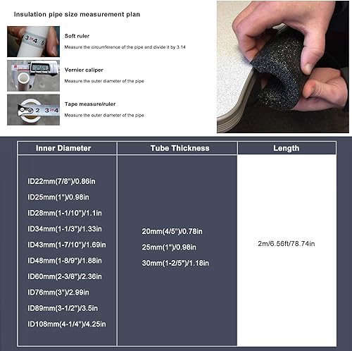 Tubi Schiuma Isolante per Tubature Pretagliati, Copritubo In Schiuma, Tubo in Gomma Nera Ispessito, Lunghezza 2 m per Rubinetti per Tubi Dell'acqua Esterni(25mm x 20mm) - Honorern