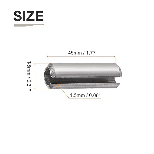 M8 x 45mm(DxL) Scanalato Molla Perno - 10pz - Ottimo per Casa Macchina Fissaggio - 304 Inox Acciaio Molla Tassello Tensione Rotolo Perno - Argento - Honorern