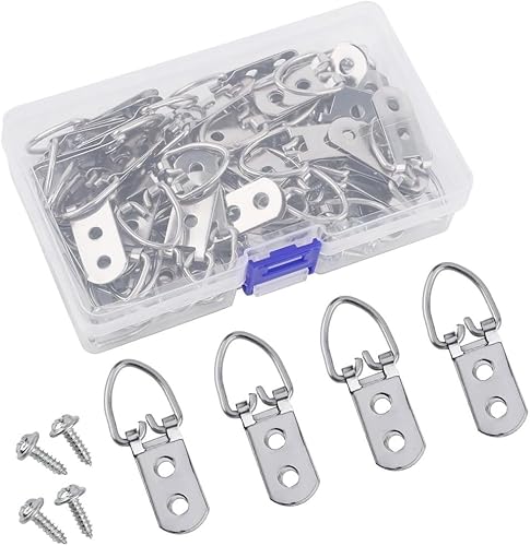 50 ganci ad anello a D, ganci per cornici con anello a D, doppi fori per appendere con viti, anelli a D, ganci per quadri, foto, opere d'arte - Honorern