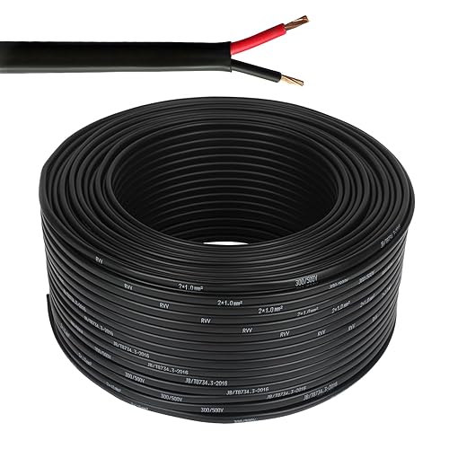 Cavo Piatto Doppio a 2 Conduttori 2×0.75mm² 2 Conduttori Elettrico in Rame 5V 12V 24V 60V, Cavo Elettrico per Barche Automobilistiche Rosso/Nero - Honorern