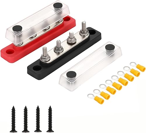 1 Paio Barra collettrice a 4 posizioni DC 12-48V 100 A,morsettiera di distribuzione dell'alimentazione a batteria a 4 vie con coperchio trasparente - Honorern