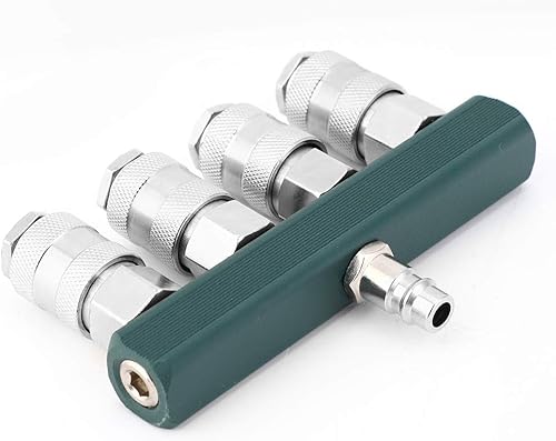 Distributore di Aria Compressa 1/4 Pollici a 4 Vie, Distributore di Aria Compressa con Attacco Rapido a Parete, Raccordo per Aria Compressa in Ottone, Interruttore Ad Aria - Honorern