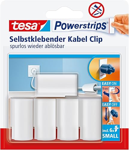 tesa 58035 - Clip fermacavo con strisce autoadesive e rimovibili, 5 clip - Honorern