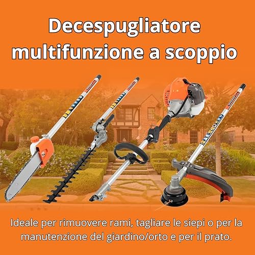 Decespugliatore a Scoppio Multifunzione 4 in 1 per il Giardinaggio, Tagliaerba, Motosega, Tagliasiepi e Tagliabordi, Motore 2 Tempi da 52cc - DE ROSA SHOP - Honorern