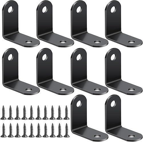 Oumuik 10 pezzi Supporti Angolo Staffe Angolari Inox Con 40 Viti per Ripiani, 90 Gradi Squadrette Angolari 30 x 30 x 2mm per Mobili Facilmente Danneggiati come Tavoli, Sedie, Letti, ecc (nero) - Honorern