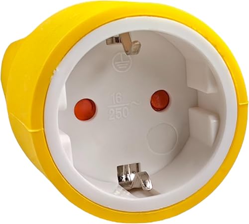 Presa Schuko, 230V, 16A, IP20, Presa in Gomma, Presa Schuko con Manicotto Antipiega, Presa per Cavo, Presa Infrangibile, Presa con Fermacavo, Presa per Cavo Fino a max. 2,5 mm², Giallo - Honorern