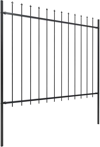 vidaXL Recinzione da Giardino con Punta a Lancia Decorativa Robusta Pannelli e Pali Recinto Barriera Esterna in Acciaio Verniciato 15,3x1,5 m Nero - Honorern