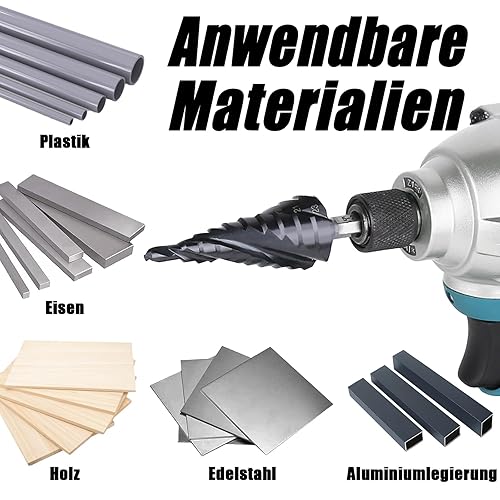 Trapano a gradini in metallo, 4-12 mm, 5 livelli, HSS M35, cobalto TiAlN, scanalatura a spirale, codolo esagonale per acciaio inossidabile, lamiera di alluminio, ferro, plastica, PVC, legno - Honorern
