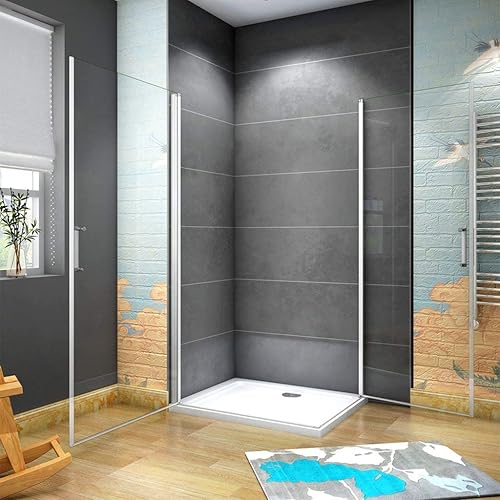 185 cm Box doccia Angolare Doppia Porta Battente Vetro Temperato 5 mm Trasparente Profilo in Alluminio Processo di Elettroforesi 70x70 cm - Honorern
