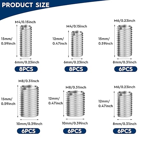 Set di 40 inserti filettati, M4-M6/M6-M8/M8-M10, inserti per dadi esagonali, manicotti a vite, inserti per dadi esagonali in acciaio al carbonio zincato, per mobili in legno - Honorern