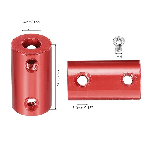 6mm a 6mm Foro Accoppiamento Rigido 25mm Lunghezza 14mm Dia Lega Alluminio Connettore Accoppiatore Albero per Stampanti 3D Rosso 1pz con 1pz Accoppiamento,1pz Chiave,8pz Viti - Honorern