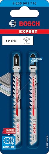 Bosch Accessories 3x Lame per seghetto alternativo Expert `Fiber Plaster` T 141 HM (per Pannelli in fibrocemento, Pannello in cartongesso, Lunghezza 100 mm, accessorio Seghetto alternativo) - Honorern