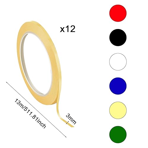 JJZGPP 12 Pezzi 3mmx13m Grafico Grafico Nastro Griglia Marcatura Lavagna Bianco Autoadesiva, Assortimento 6 Colori 13m per Rotolo - Honorern