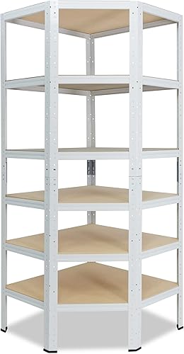 200x70x40cm HOME scaffale angolare metallo carichi pesanti bianco 6 ripiani/Scaffale metallo 145kg capacità carico/Mensola scaffale angolare/Scaffali in metallo per garage - Honorern