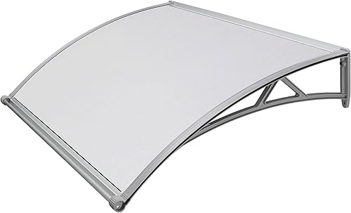 Pensilina da Esterno, ABS con Supporto Grigio e Copertura in policarbonato Compatto Satinato opalino con sgocciolatoio, profondità 90 cm, Lunghezza 140 cm - Honorern