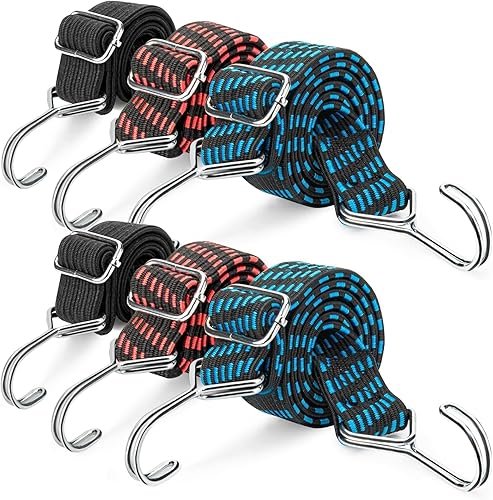 Set da 6 Corde Elastiche con Gancio, Cinghie Elastiche Regolabili in Gomma con Ganci, Ragni Elastici Militari, Corda Elastica Per Portapacchi, Auto e Bici, Teloni, Merci in Movimento, Teloni - Honorern