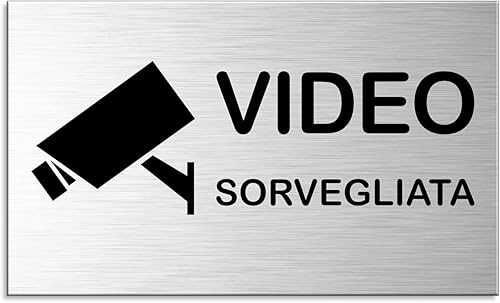 Cartello Video sorvegliata Targa Targhetta 100 x 60 mm Alluminio ottica acciaio inox autoadesivo 44683-S - Honorern