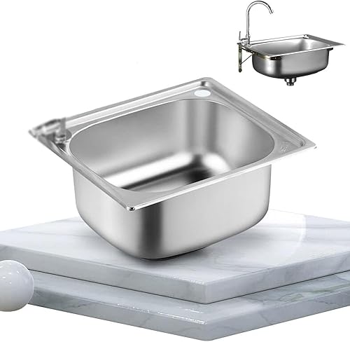 piccolo lavello da cucina, vasca singola in acciaio inox, lavello per camper e roulotte, per installazione da incasso, scolapiatti reversibile con clip per tubi di scarico, salvaspazio - Honorern