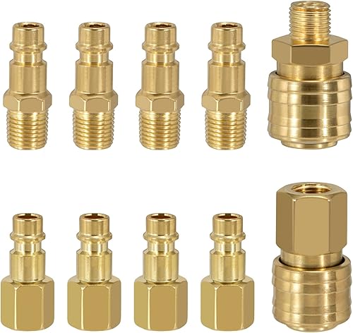 Attacchi Connettore Rapidi Raccordi Aria Compressa 1/4' BSP Europei Attaccho Rapido Aria Compressa per Tubo d'aria Compressori Maschio Femmina 10 Pezzi - Honorern