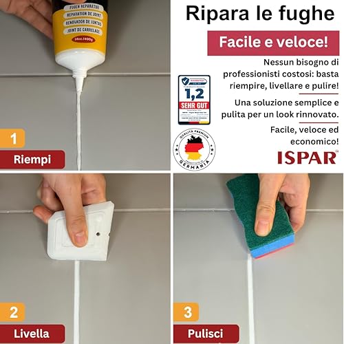 Kit Riparazione Piastrelle 400g – Beige, Tubetto Pronto all’Uso con Spatola e Spugna, per Fughe Bagno, Cucina, Pavimenti Interni, Asciugatura Rapida - Honorern