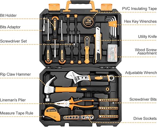 Set di utensili per riparazione casa 100 pezzi, kit di attrezzi per la mano per uso domestico generico con contenitore per attrezzi in plastica - Honorern