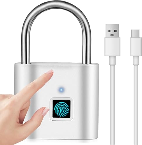 Serratura con impronte digitali: ricarica USB, serratura di impronte digitali, lucchetto senza chiave IP54 impermeabile lucchetto di impronte digitali, per ufficio palestra, bagagli giardino - Honorern