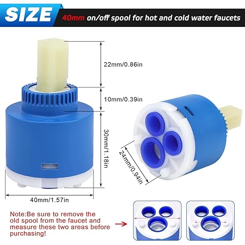 Cartuccia di ricambio per rubinetti, 40 mm, cartuccia in ceramica, compatibile con Blanco 121894 per rubinetti da cucina, rubinetti da bagno, rubinetti da bidet - Honorern