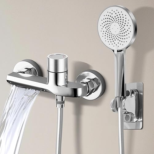 Dnkelar Rubinetto per vasca da bagno, rubinetto per vasca da bagno, rubinetto per vasca da bagno, rubinetto con doccetta manuale, tubo e supporto da parete (argento) - Honorern