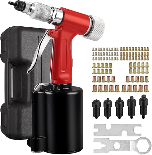 Proster Rivettatrice Pneumatica con 100Pz Inserti Filettati 1/4' Rivettatrice ad Aria Professionale per Rivetti M4 M5 M6 M8 M10 Pistola a Rivetto ad Aria per Decorazione Fabbricazione Macchine - Honorern
