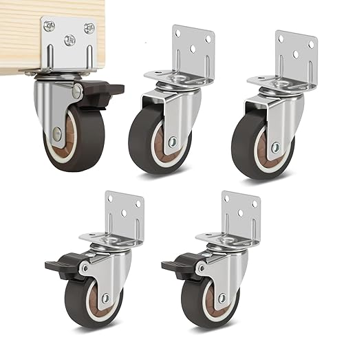 Ruote per Mobili con Piastra di Montaggio a L 4 Pezzi 1,25' Ruote per Carrello con Freno Ruote Piroettanti Gomma per Presepi Mobili Supporto per Fiori (2 con Freni+2 senza Freni) - Honorern