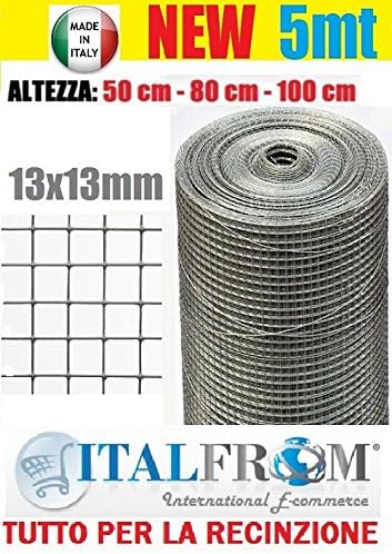 ITALFROM 5mt-Rotolo Rete Metallica-Mini ZINCATA - Maglia:mm13X13 -Filo:mm1,0 - H 50 cm [5006] - Honorern