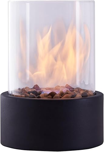 Portable Table Fire Pit, Round Table Top Firepit con Pannelli di Vetro, Mini Fire Pit Table Top Decor per Interni,Nero - Honorern