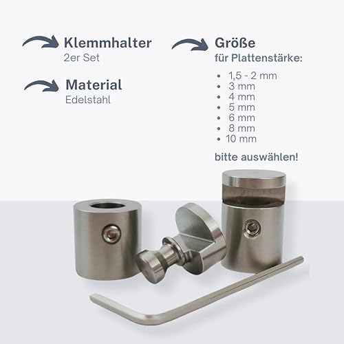 Vetro Morsetto, Set da pezzi, Morsetto di fissaggio, Morsetto, segnaposto, in acciaio inox 4 mm - Honorern