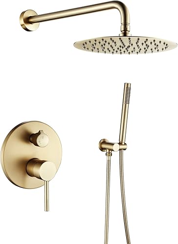 Set Doccia Oro Spazzolato, Kit Doccia A Incasso Con Soffione E Doccetta, 25X25cm Soffione Doccia A Pioggia Per Bagno - Honorern