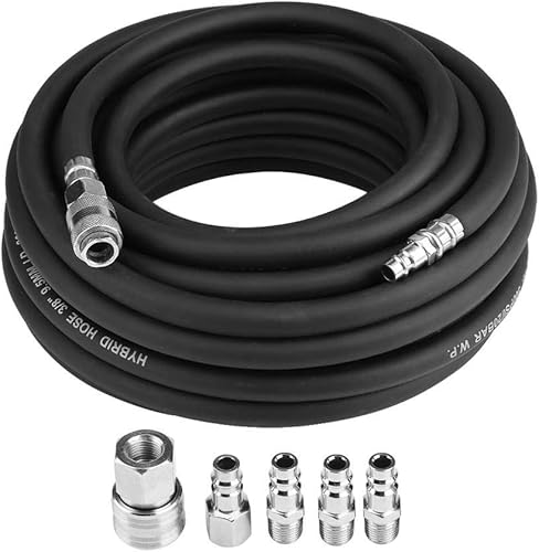 Tubo per aria compressa in gomma, 1/4 pollici, attacco rapido, 15 m 300 PSI Tubo Alta Pressione tubi flessibili durevoli 9,5 mm di diametro con 5 accessori - Honorern