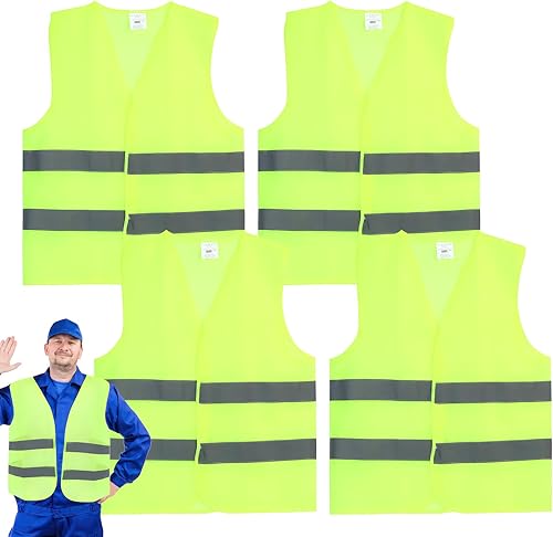 5 Pezzi Giubbotto di Sicurezza, Gilet di Sicurezza Fluorescente, Giubbotto Riflettente, Gilet ad Alta Visibilità per Uomo Donna, Giacche ad Alta Visibilità per Corsa all'aperto Traffico Lvoro - Honorern
