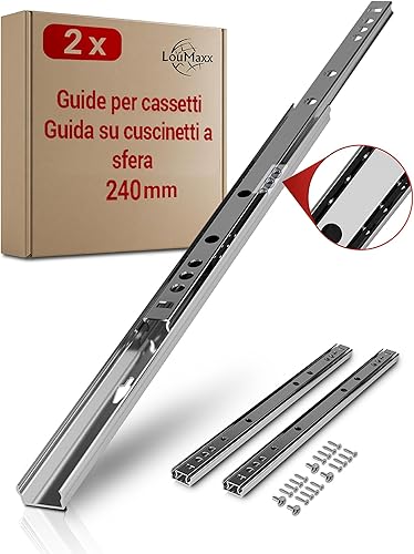 Guide a Sfera per Cassetti, Set da 2 Pezzi (1Paio), Binari Cassetti Scorrevoli 240mm 17mm, Guide a Estrazione, per Cassetti Estraibili, Semplici da Montare e di Alta Qualità - Honorern