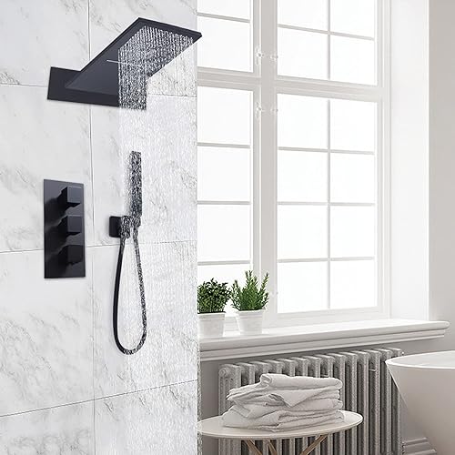 Set doccia da incasso in oro spazzolato, 12 pollici, soffione doccia a pioggia con soffione doccia, 2 funzioni in ottone per vasca da bagno - Honorern