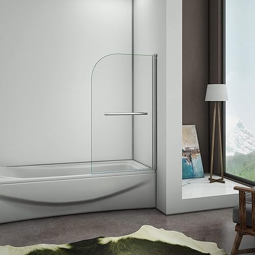 Sopravasca Parete Per Vasca Girevole 180° Vetro Temperato 5mm Trasparente Maniglia Portasciugamani Telaio Cromo Lucido 70x130cm - Honorern
