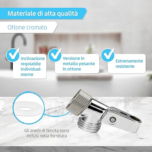 Giunto in metallo di alta qualità (versione pesante) da 1/2 pollici per il collegamento di tubo doccia e doccetta – Supporto per soffione con snodo regolabile per soffione doccia - Honorern