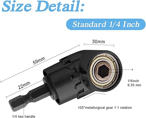105° Avvitatore Angolare,Trapano Angolare,Snodo Per Avvitatore,Mandrino Angolare,Angolare per Trapano,105° Adattatore per Trapano ad Angolo Retto,1/4pollici Cacciavite a Taglio Esagonale Porta-inserti - Honorern