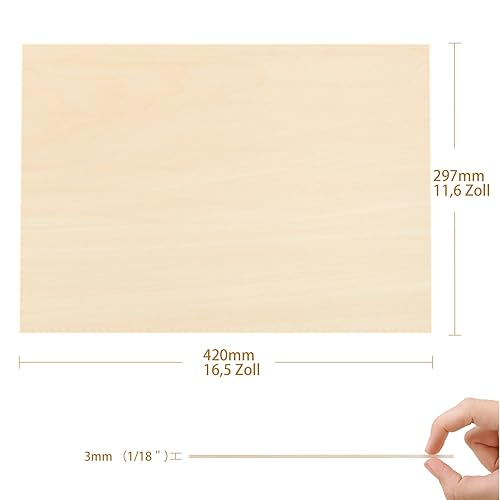 Tocome 20 pannelli in compensato di tiglio A3, 420 x 297 x 3 mm, compatibili con laser, legno di tiglio, 3 mm - Honorern
